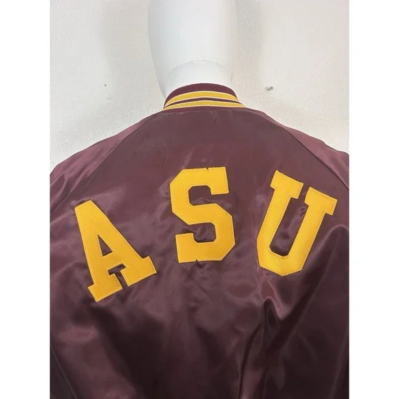 Vintage ASU Satin Bomber Jacket Chalk Line XXL Maroon Gold Snap